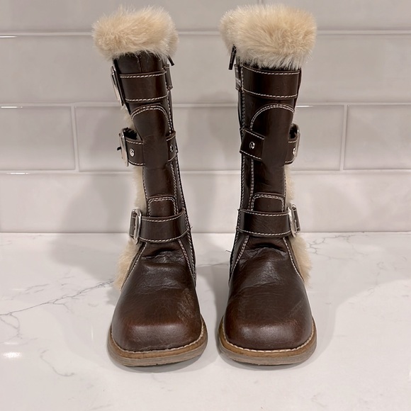 Kirsten Licet Shoes Faux Fur And Leather Brown Riding Boot Tall